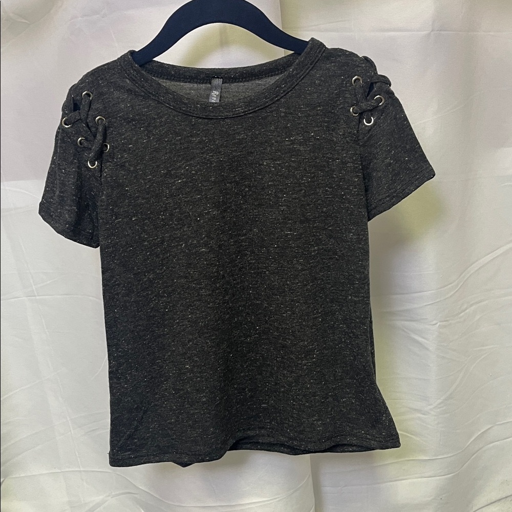 Revelation Girls Gray T-Shirt with lace design features- size 5